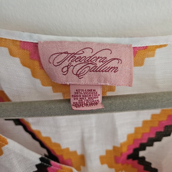 Theodora & Callum Linen Blend Poncho Top White Orange Pink O/S Caftan Tunic - Picture 4 of 5